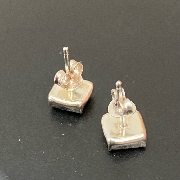 925 Sterling Silver Blue Opal Square Small Stud Earrings - Picture 4 of 11